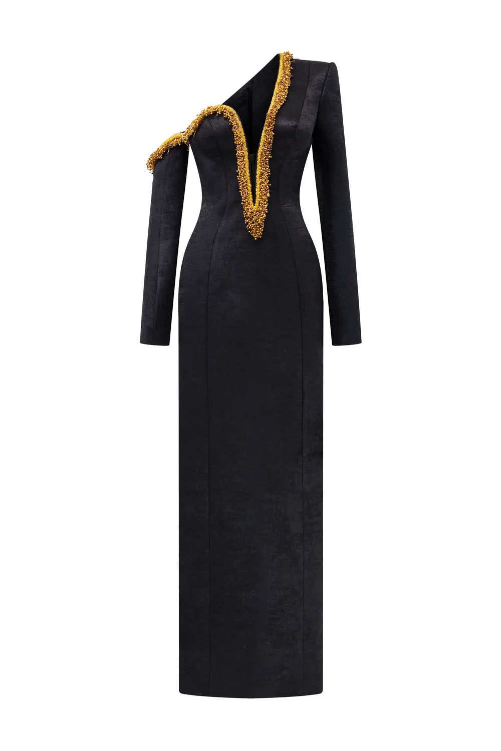 Asymmetric Shoulder Golden Chest Dress LUNE DE SOIE Asymmetric Shoulder Golden Chest Dress LUNE DE SOIE