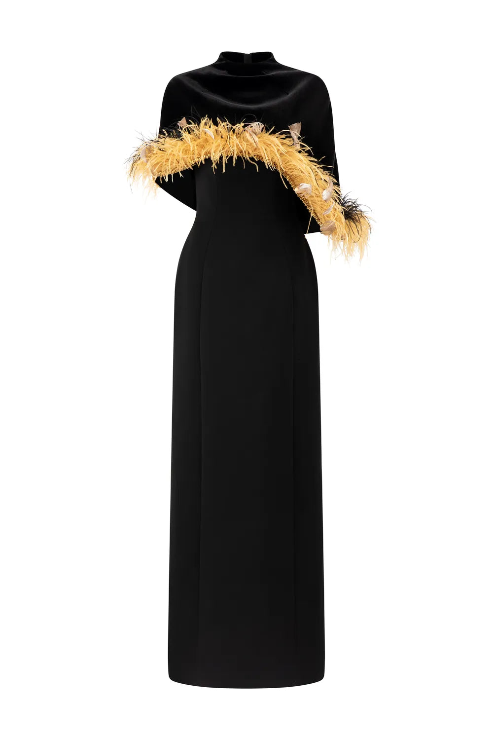 Curved Feather Short Cape With Strapless Dress Set