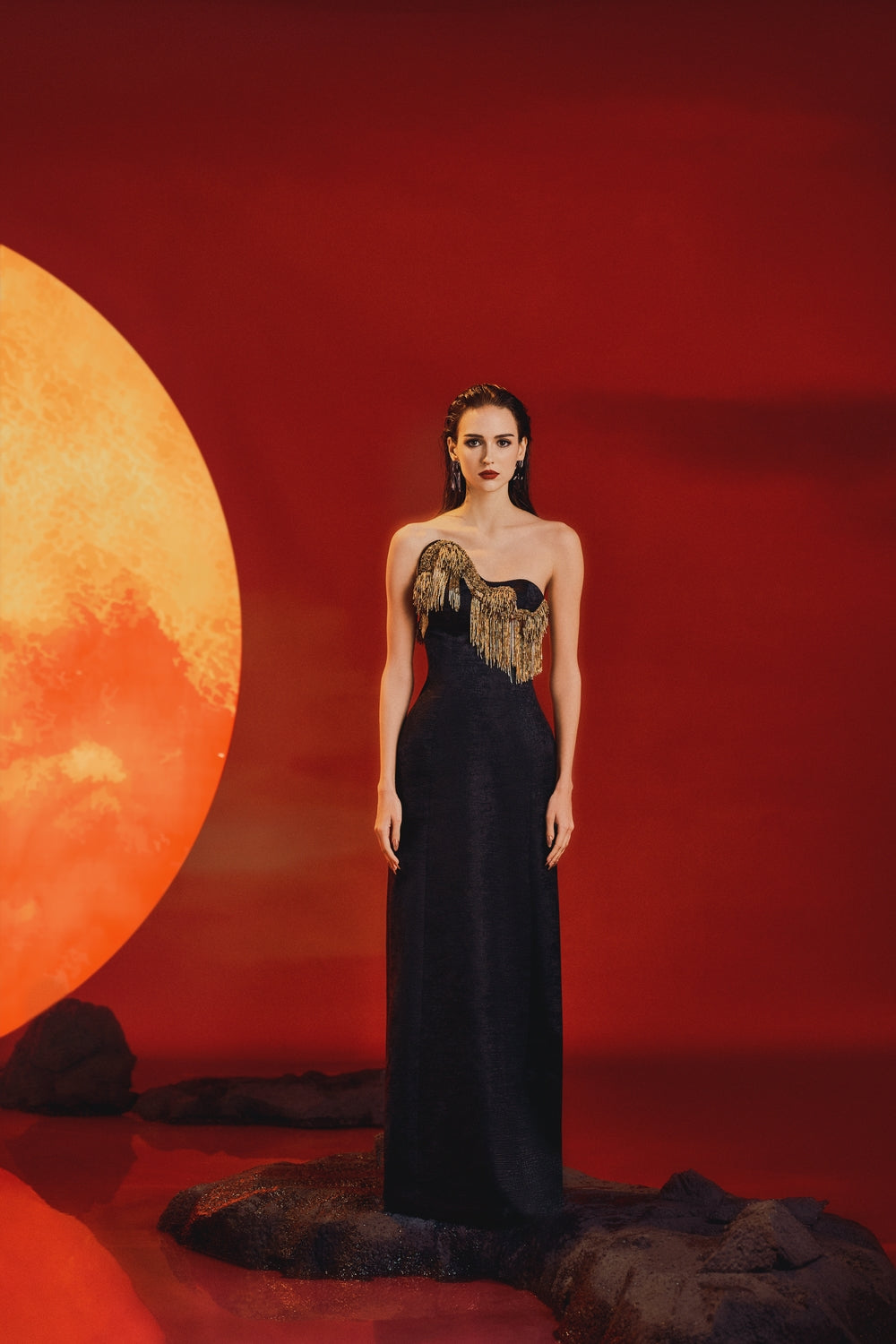 Golden Chestline Straight Dress