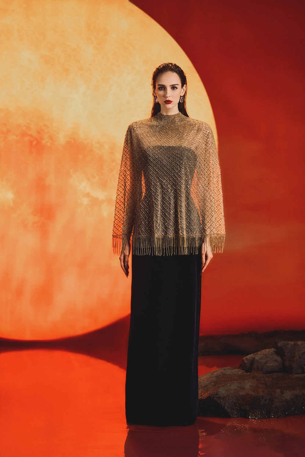 Fishnet Cape See Through Cape Strapless Dress Set