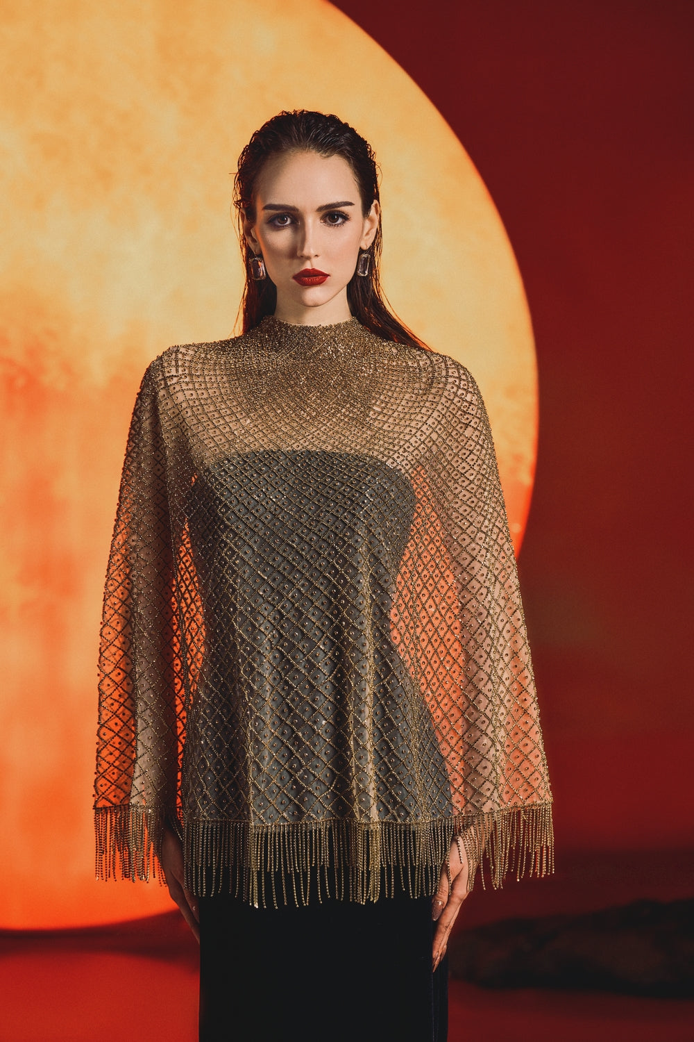 Fishnet Cape See Through Cape Strapless Dress Set