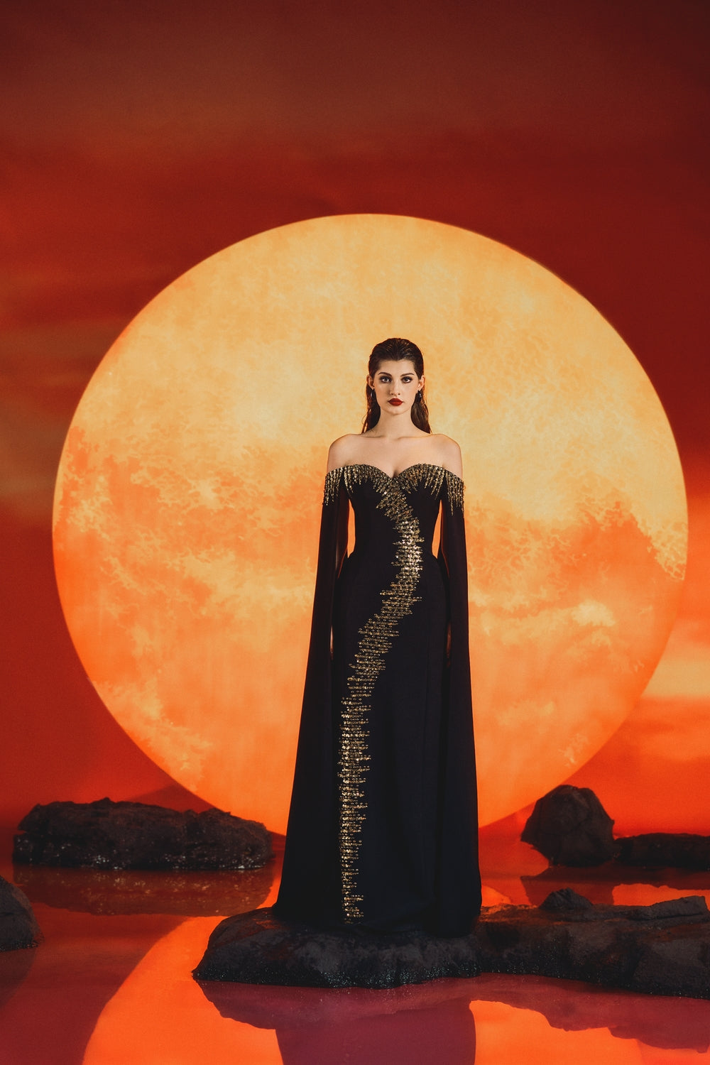 Heart Chest Sleeve Cape Dress