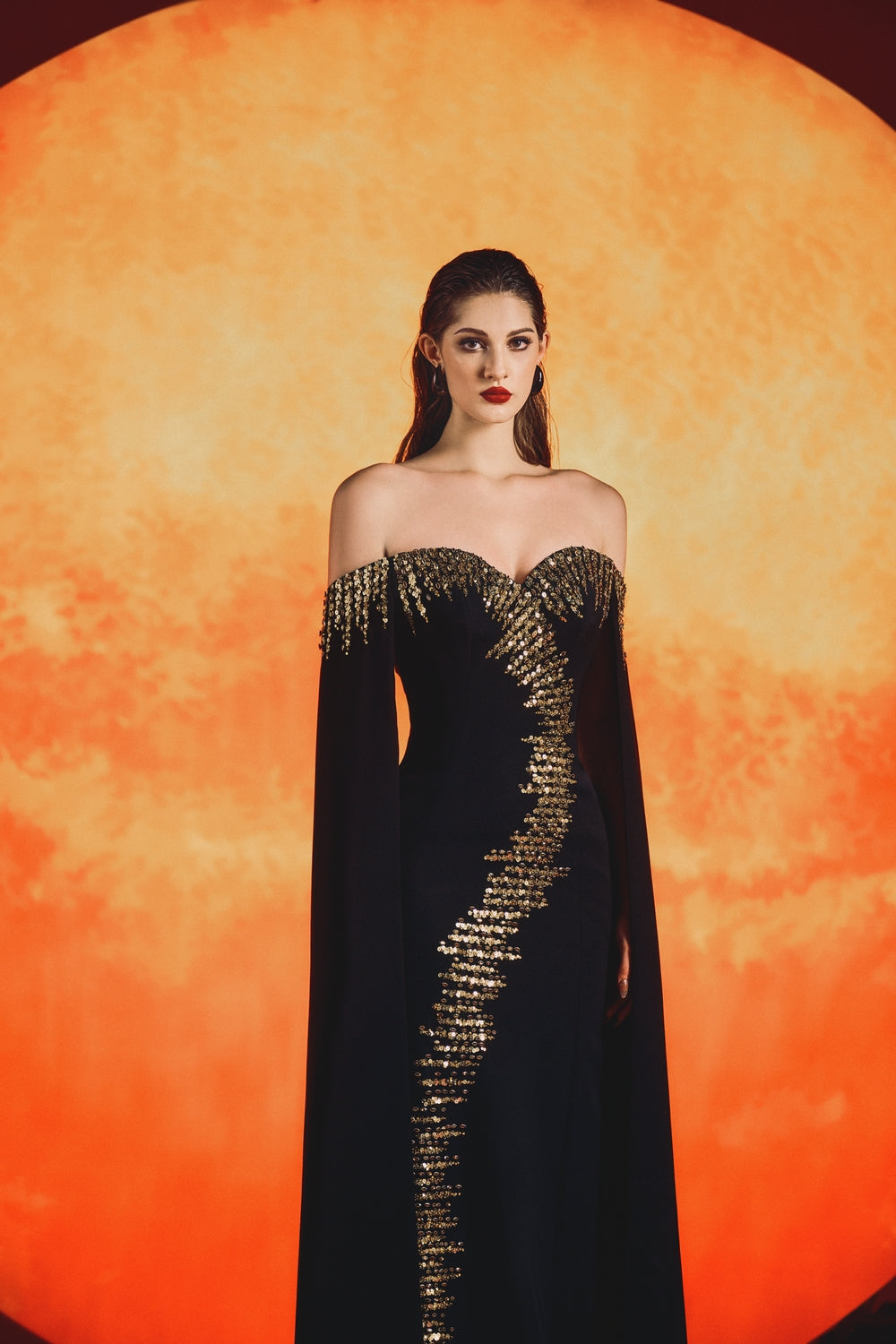 Heart Chest Sleeve Cape Dress LUNE DE SOIE Heart Chest Sleeve Cape Dress LUNE DE SOIE