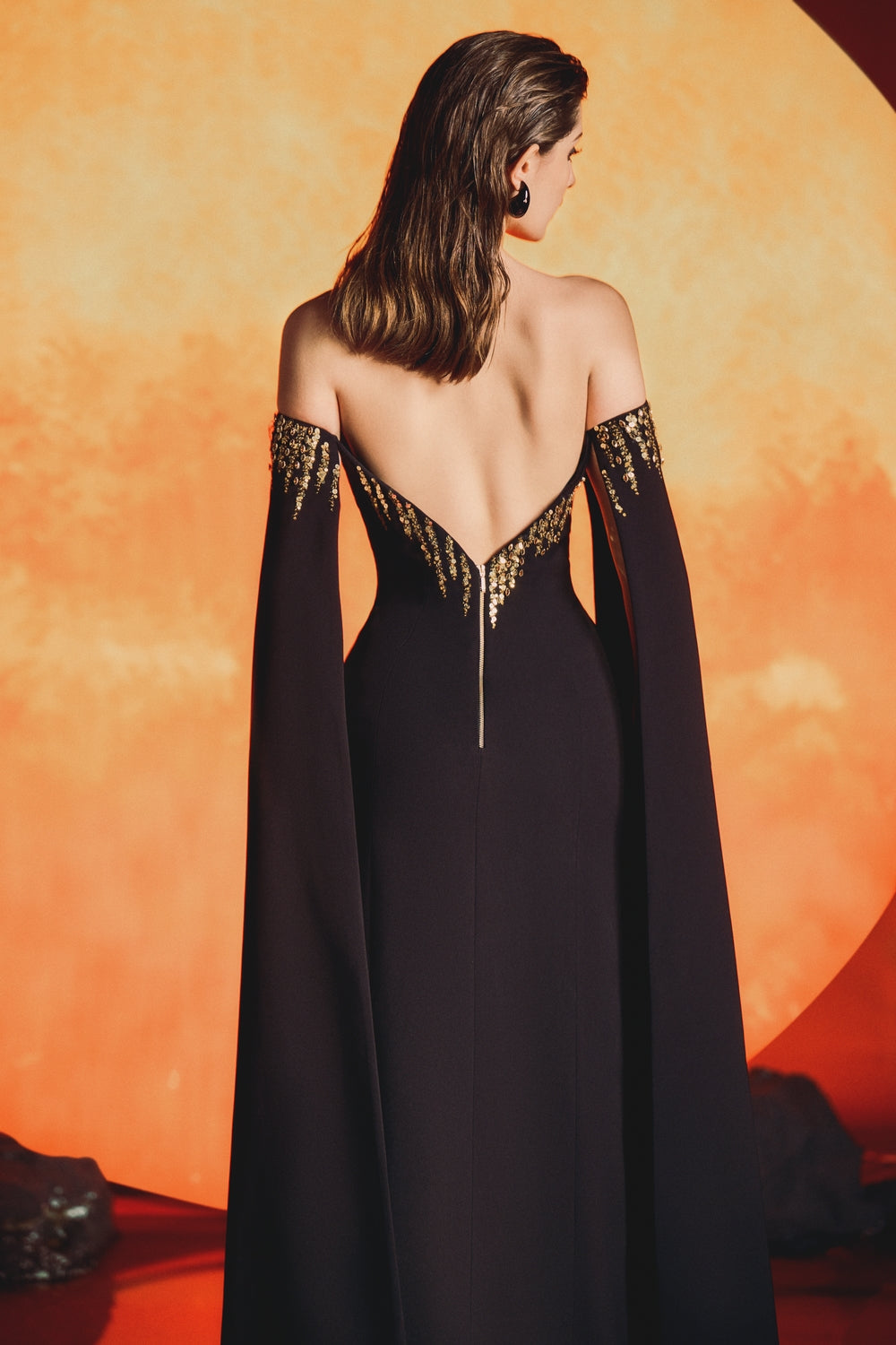 Heart Chest Sleeve Cape Dress LUNE DE SOIE Heart Chest Sleeve Cape Dress LUNE DE SOIE