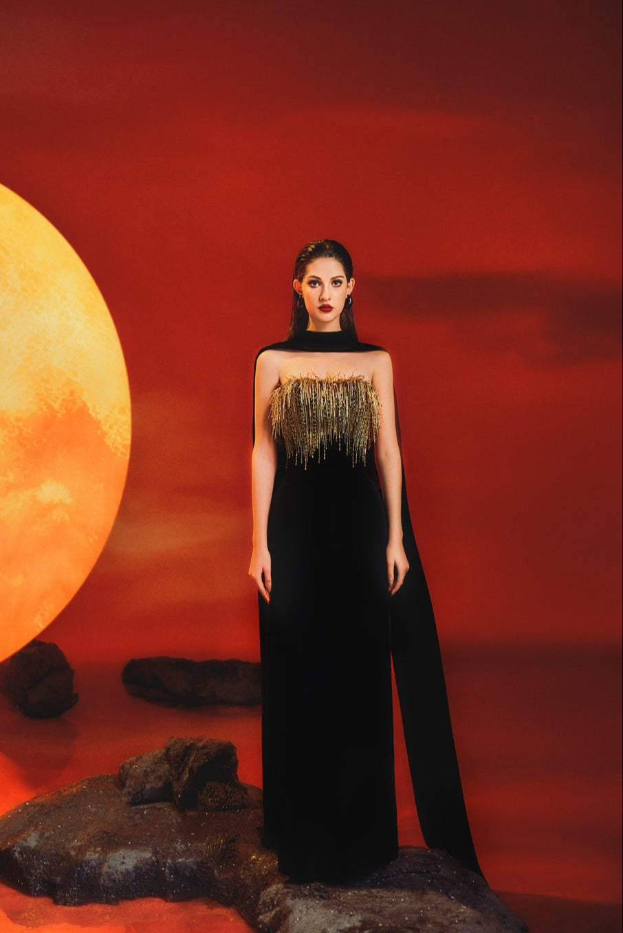 Velvet Scarf Strapless Dress