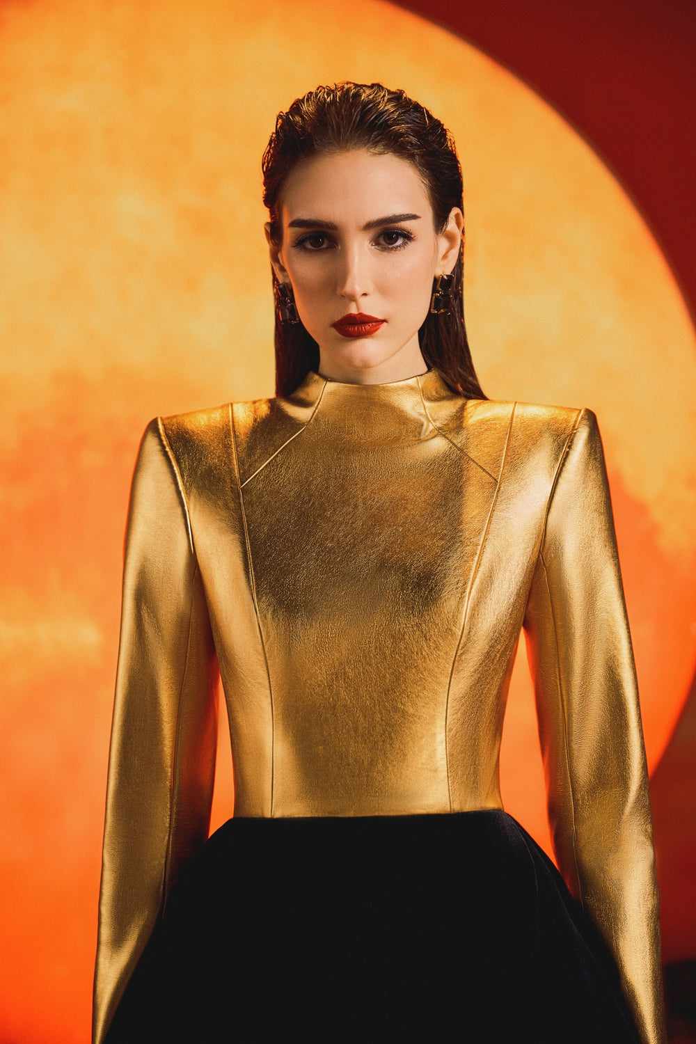 Golden A-line Velvet Dress