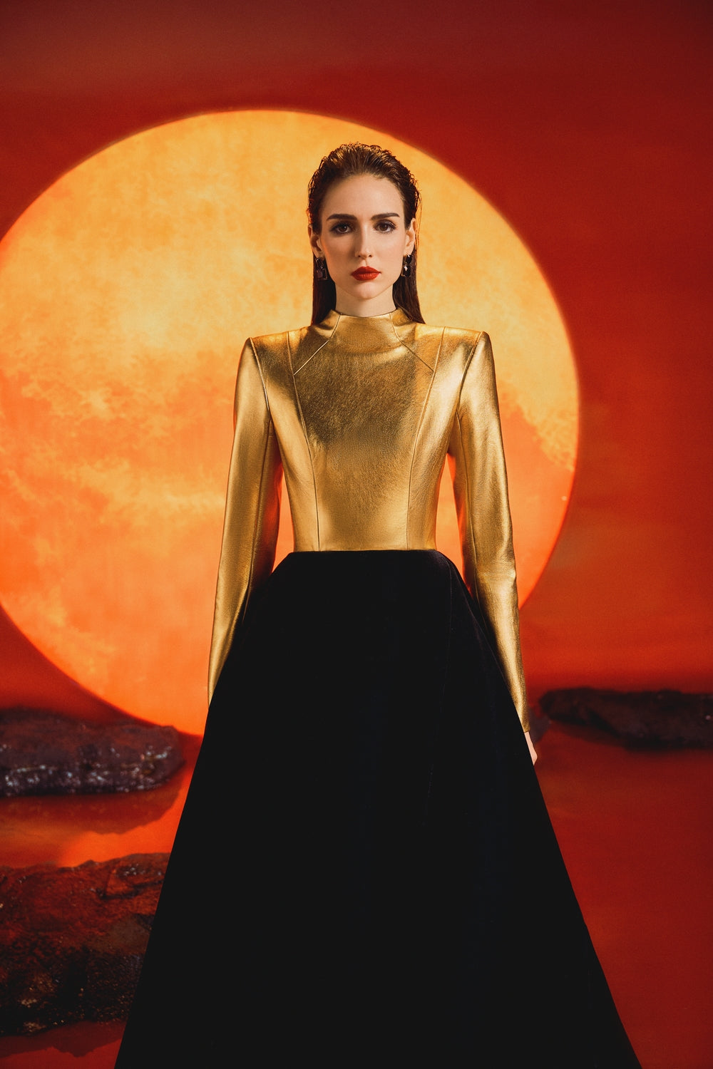 Golden A-line Velvet Dress