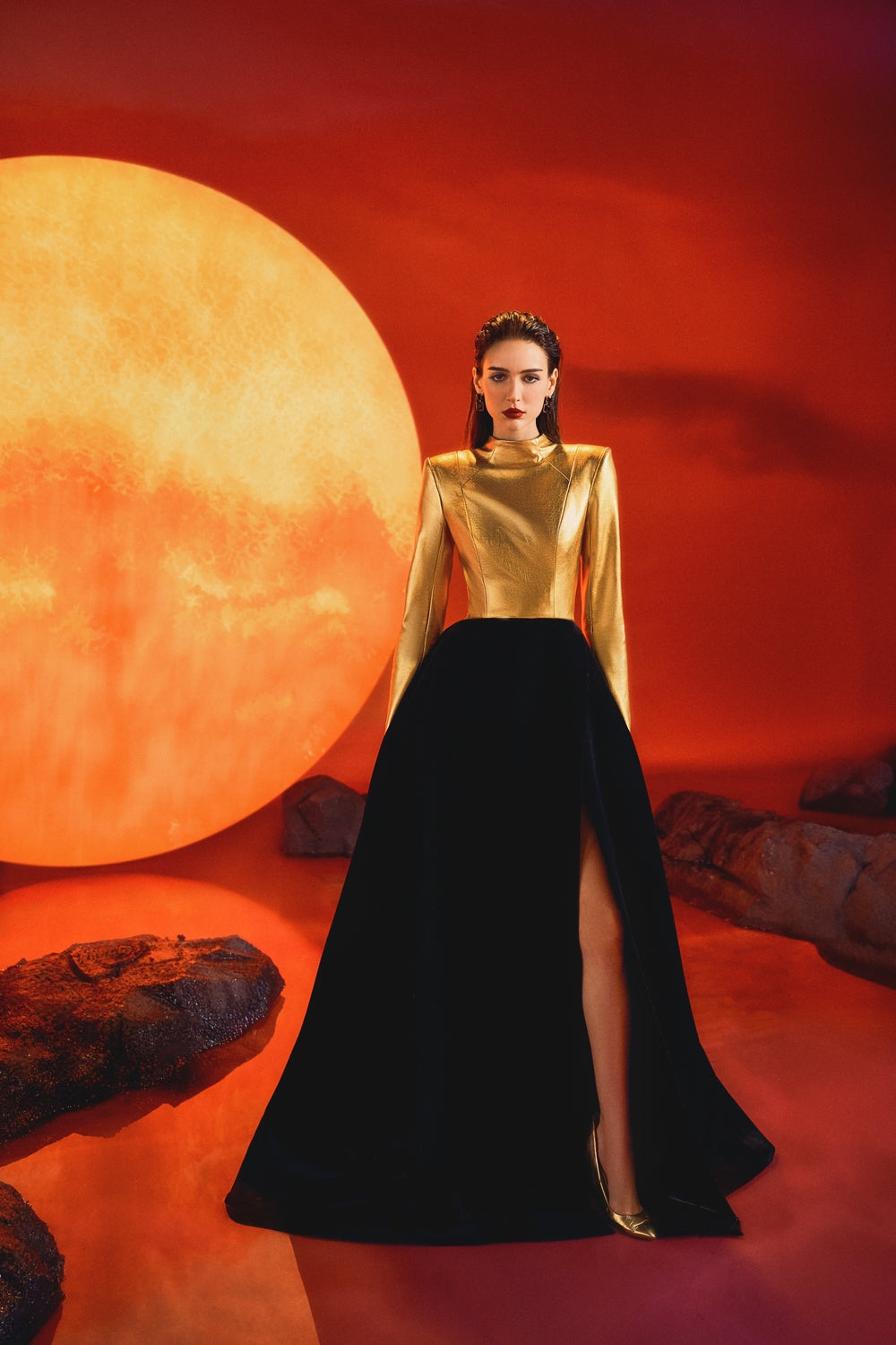 Golden A-line Velvet Dress