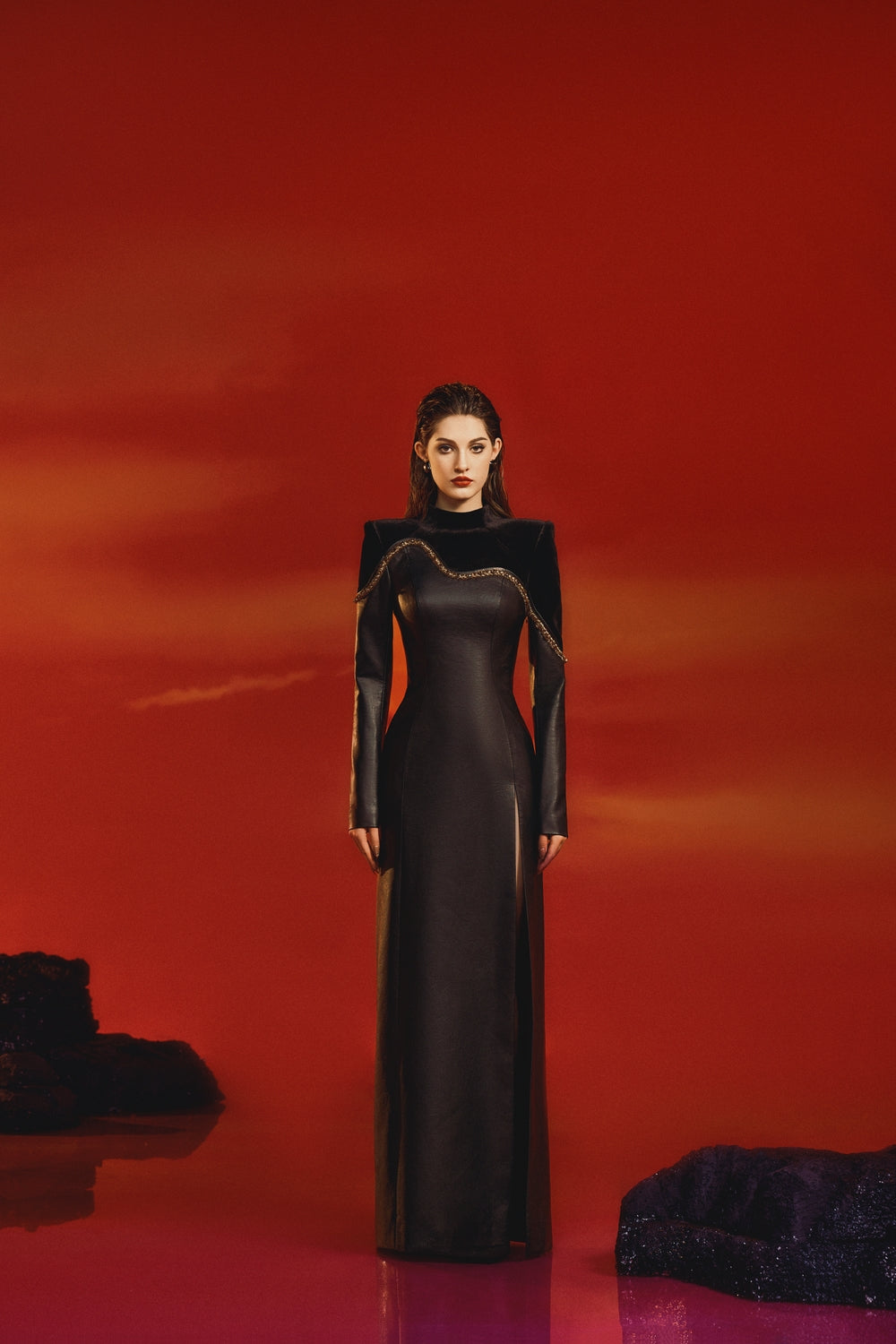 High Neck Side Slit Dress