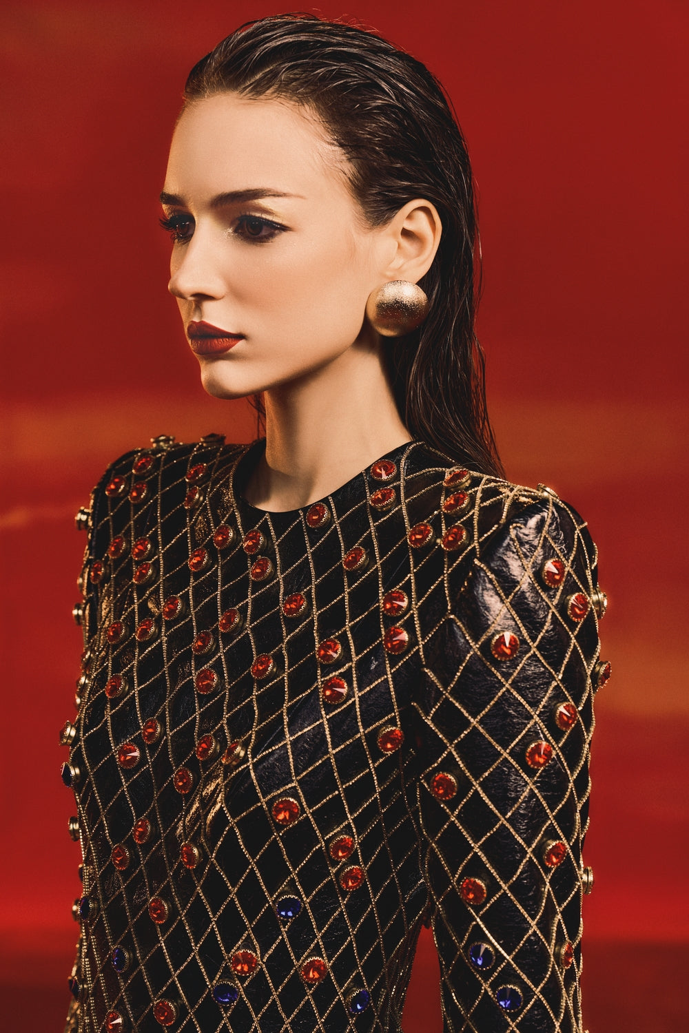 Crystal Embellished Leather Dress