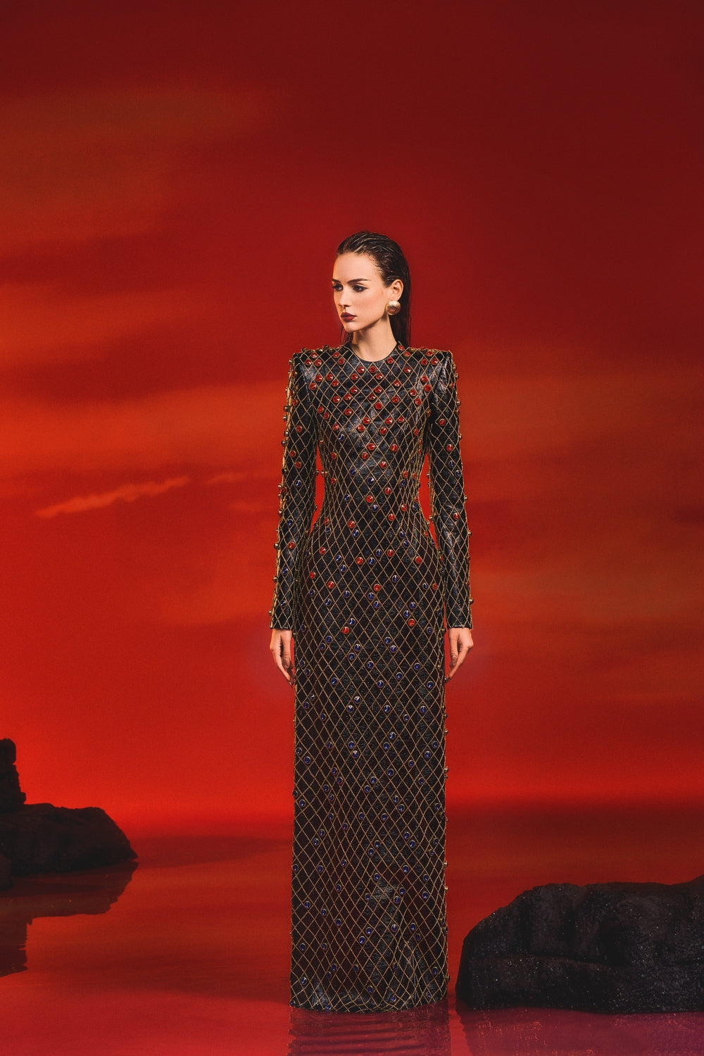 Crystal Embellished Leather Dress