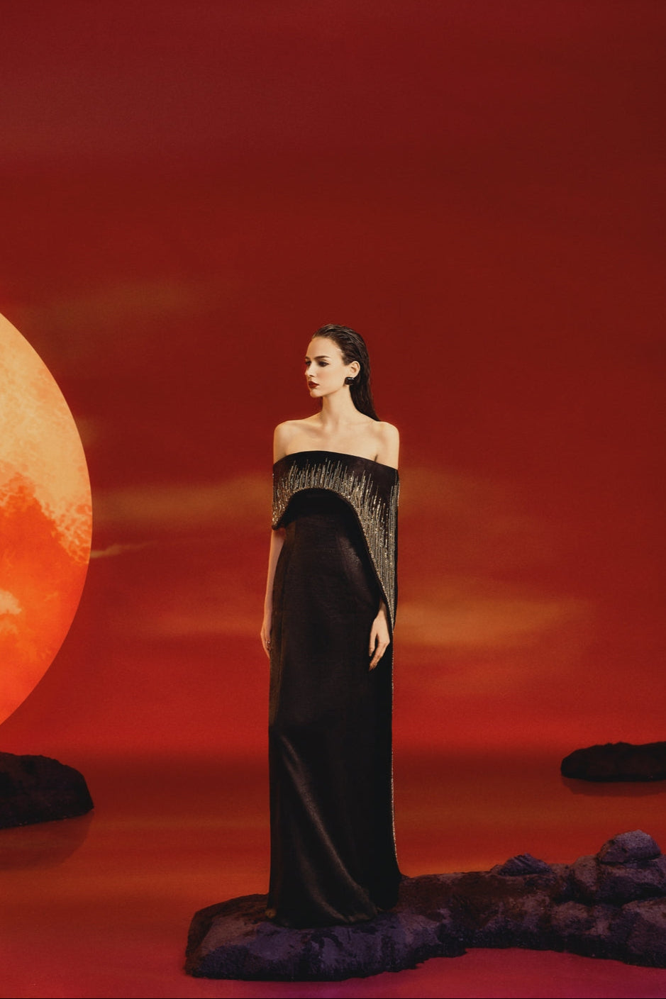 Asymmetric Cape Sleeve Dress