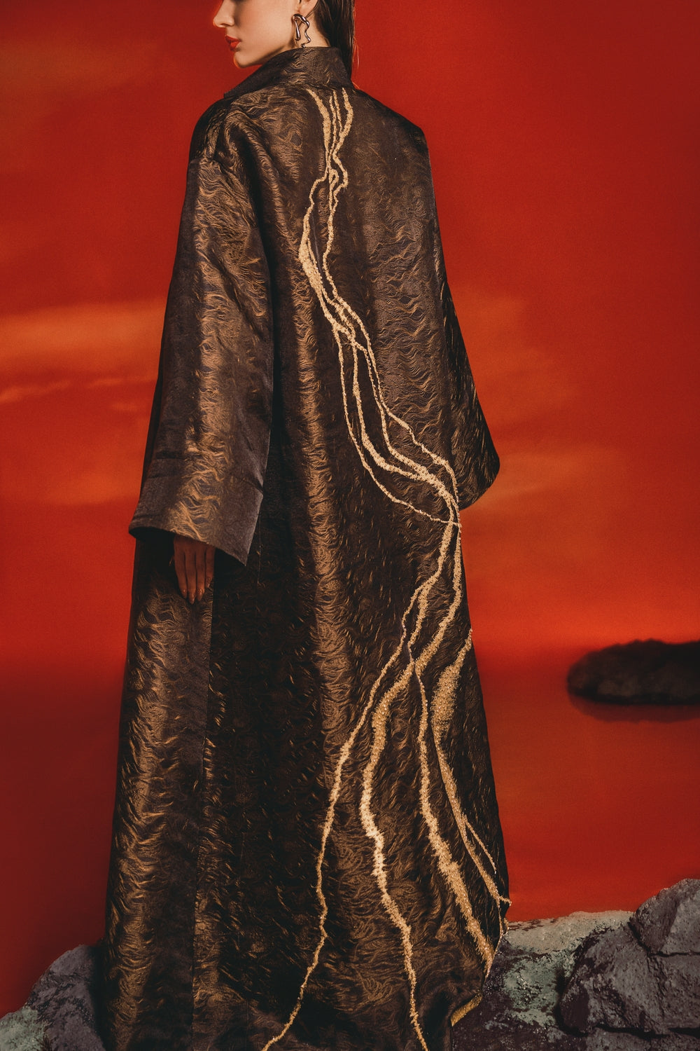 Wide Long Sleeve Coat With Strapless Straight Dress Set
