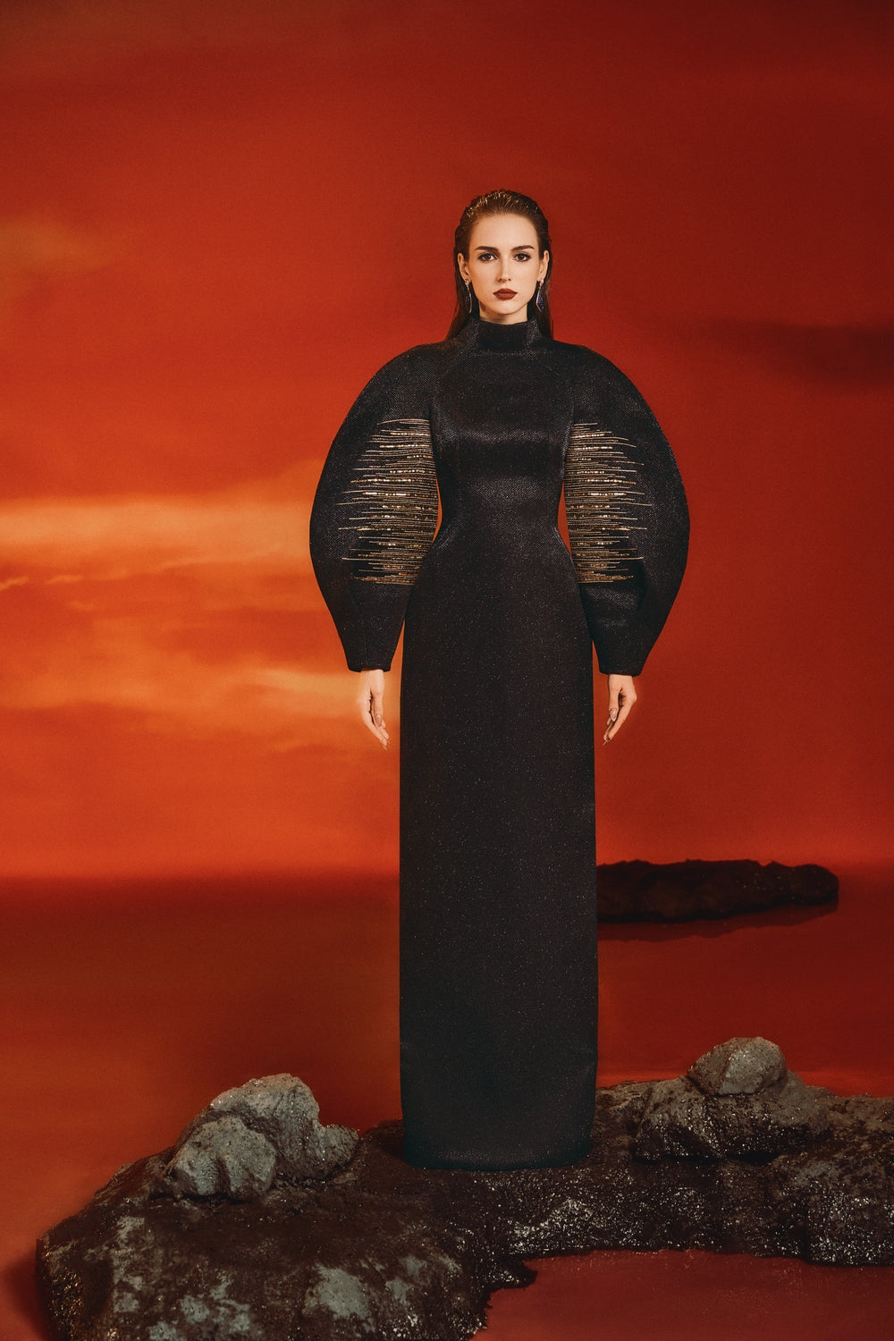 Puffy Sleeve High Neck Dress