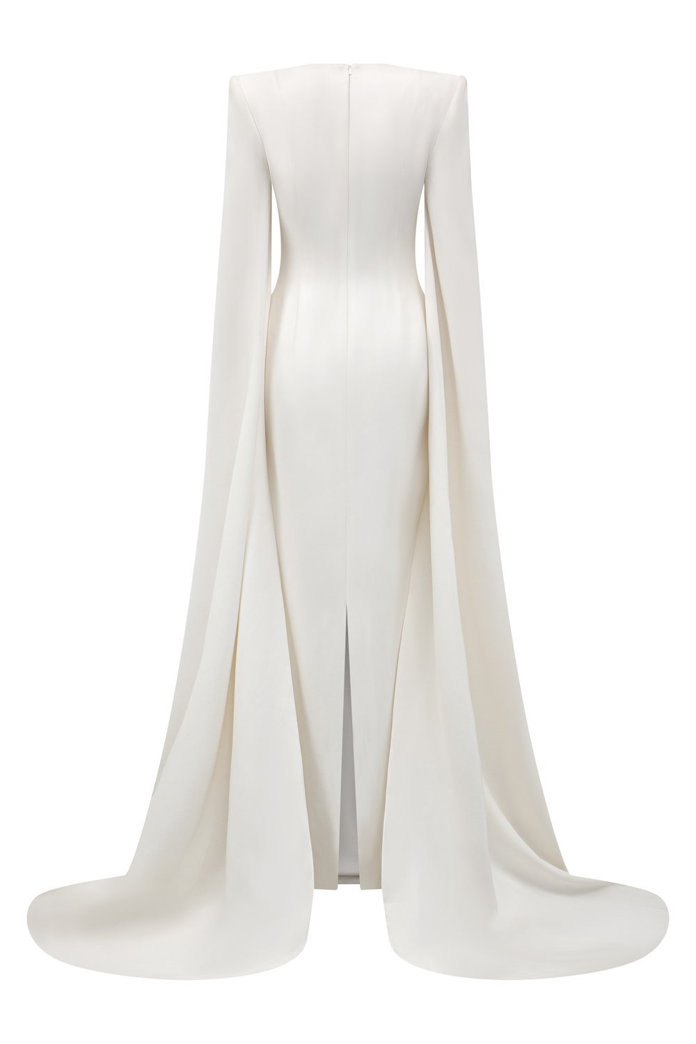 Long Cape Sleeves With Crystal Embellished Dress