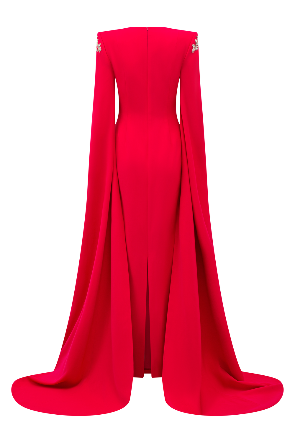 Symmetric Floral Embellished Cape Sleeves Dress