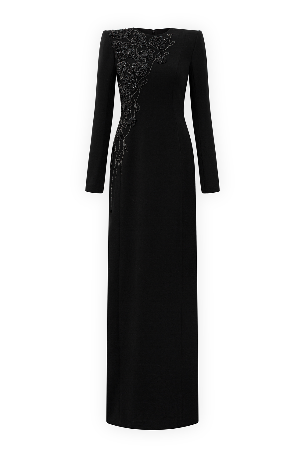 Round Neck Sided Floral Embellished Dress