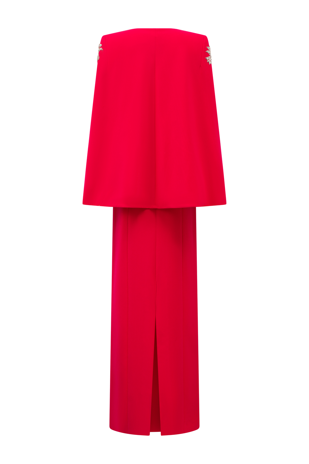 Symmetric Floral Embellished Cape And Strapless Heart Chestline Straight Dress Set