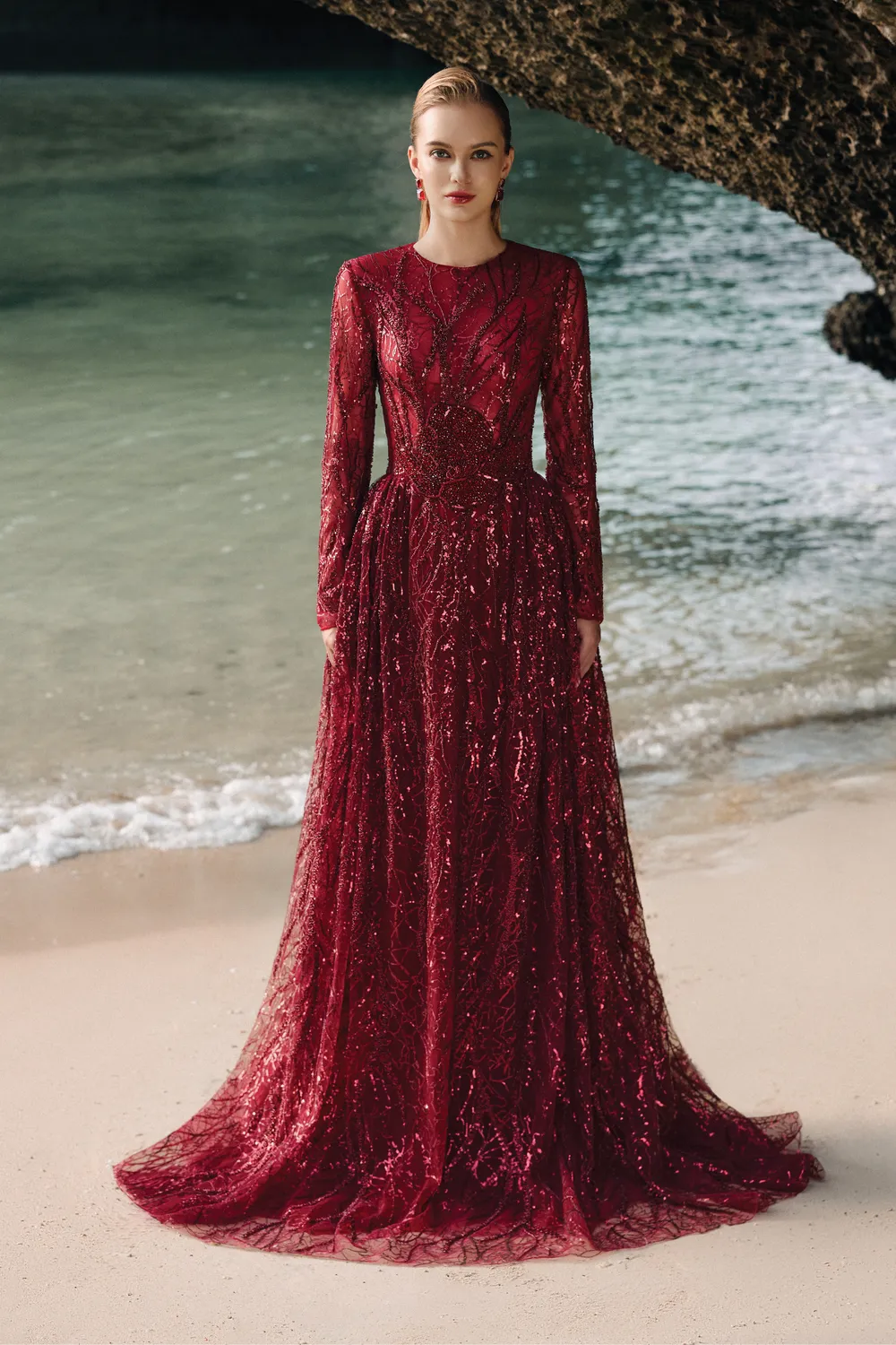 Stylized Embellished Flared Sequin Dress