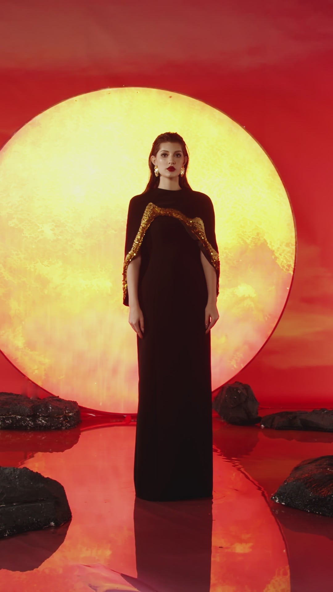 Asymmetric Long Back Flap Cape With Straight Dress Set