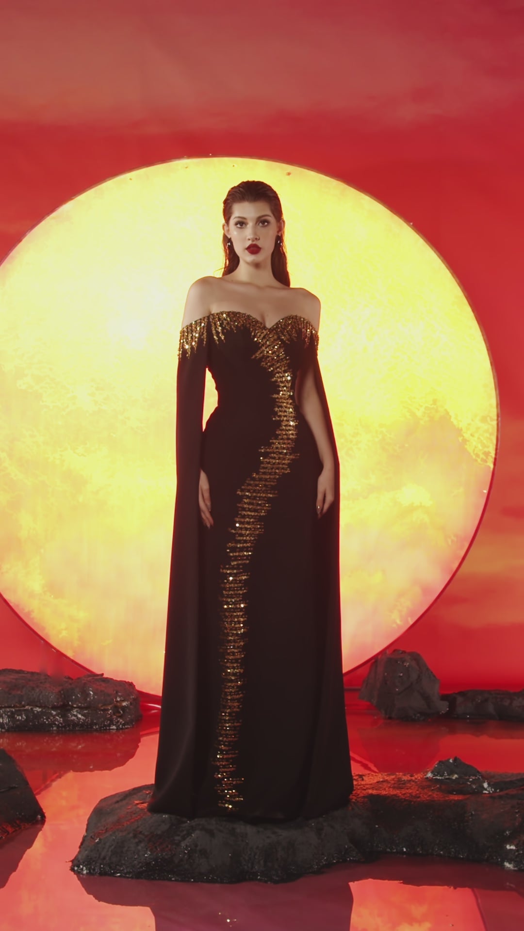 Heart Chest Sleeve Cape Dress