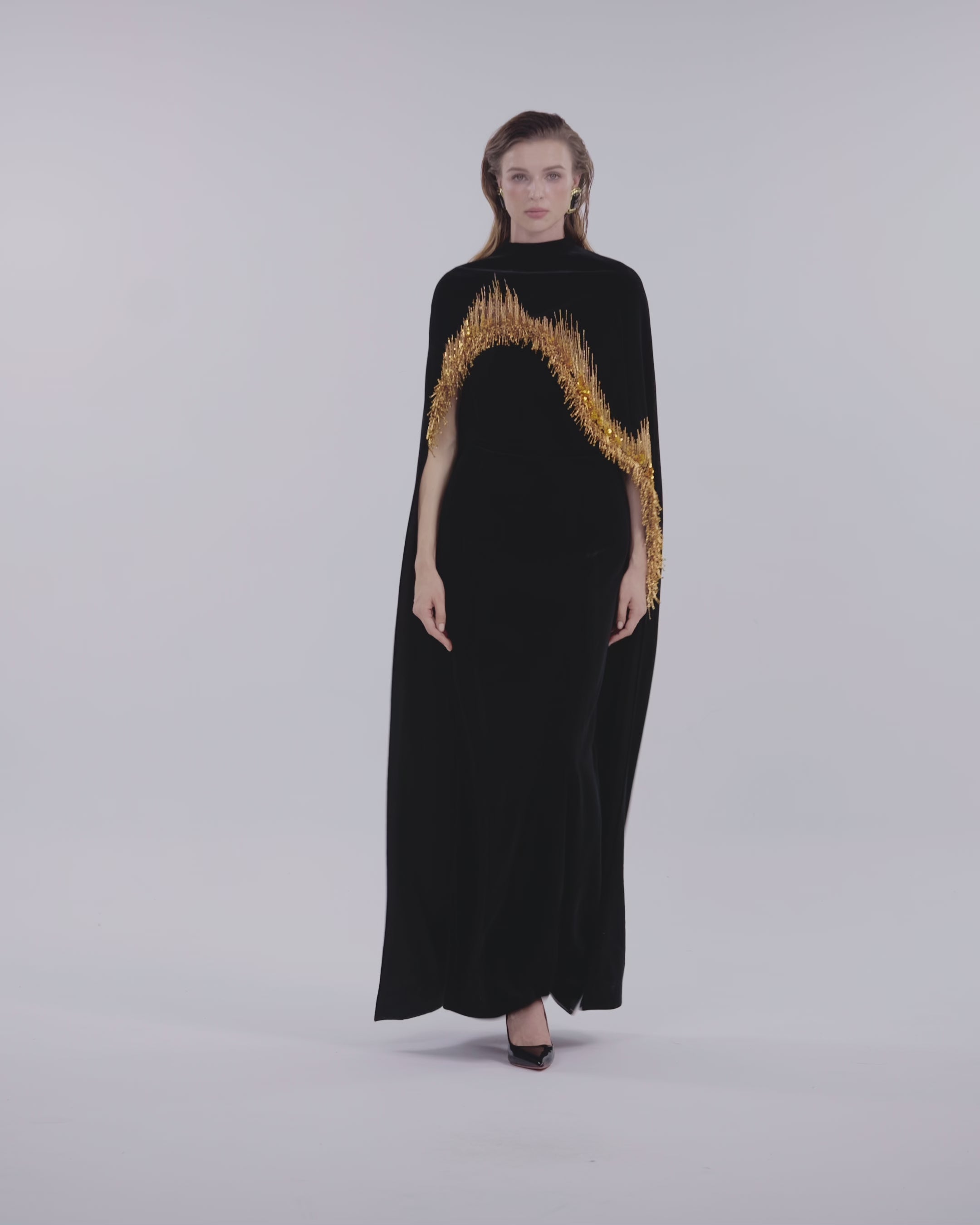 Diagonal High Neck Cape With Strapless Dress Set