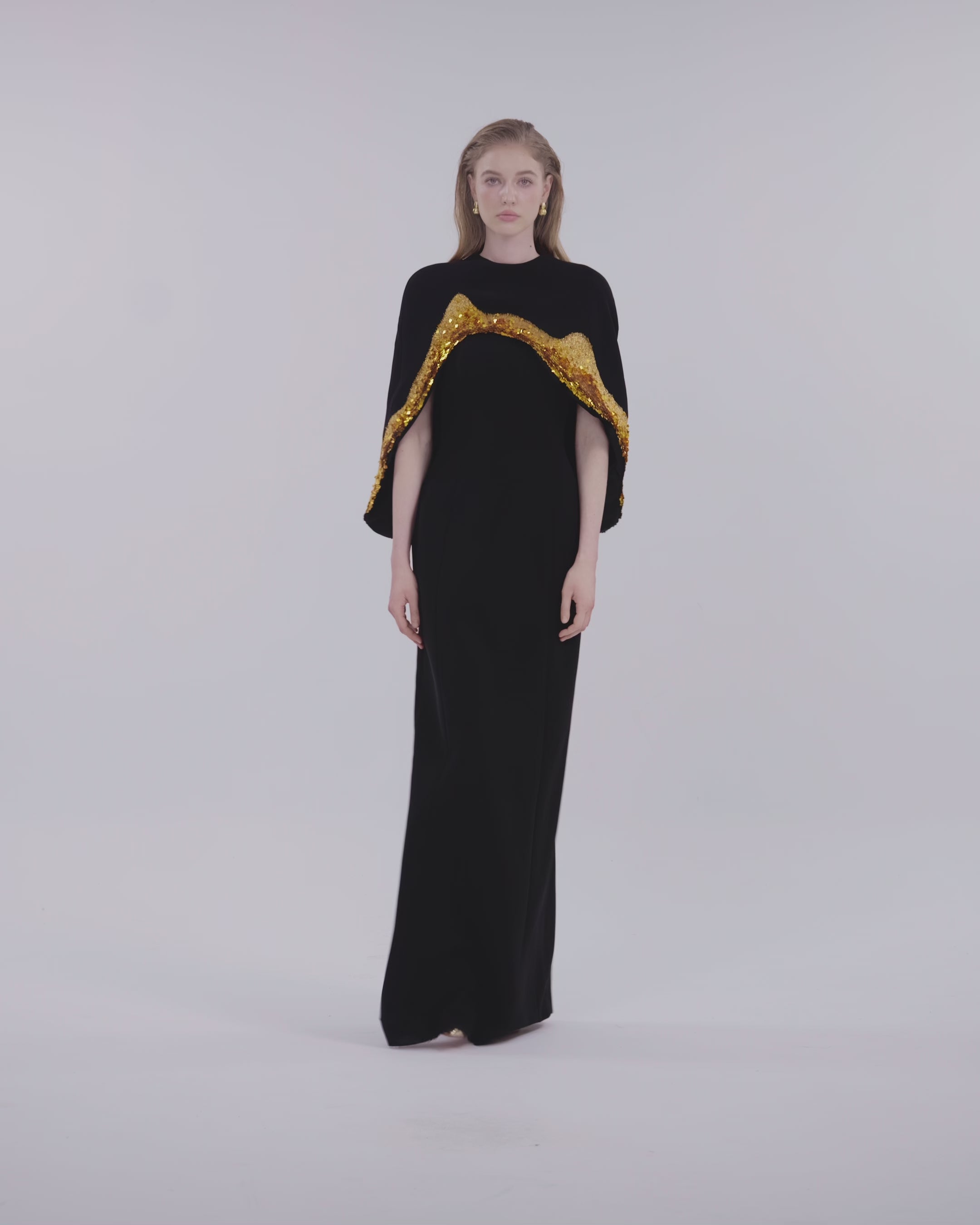 Asymmetric Long Back Flap Cape With Straight Dress Set