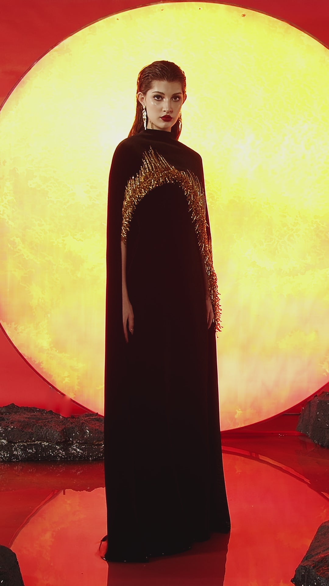 Diagonal High Neck Cape With Strapless Dress Set