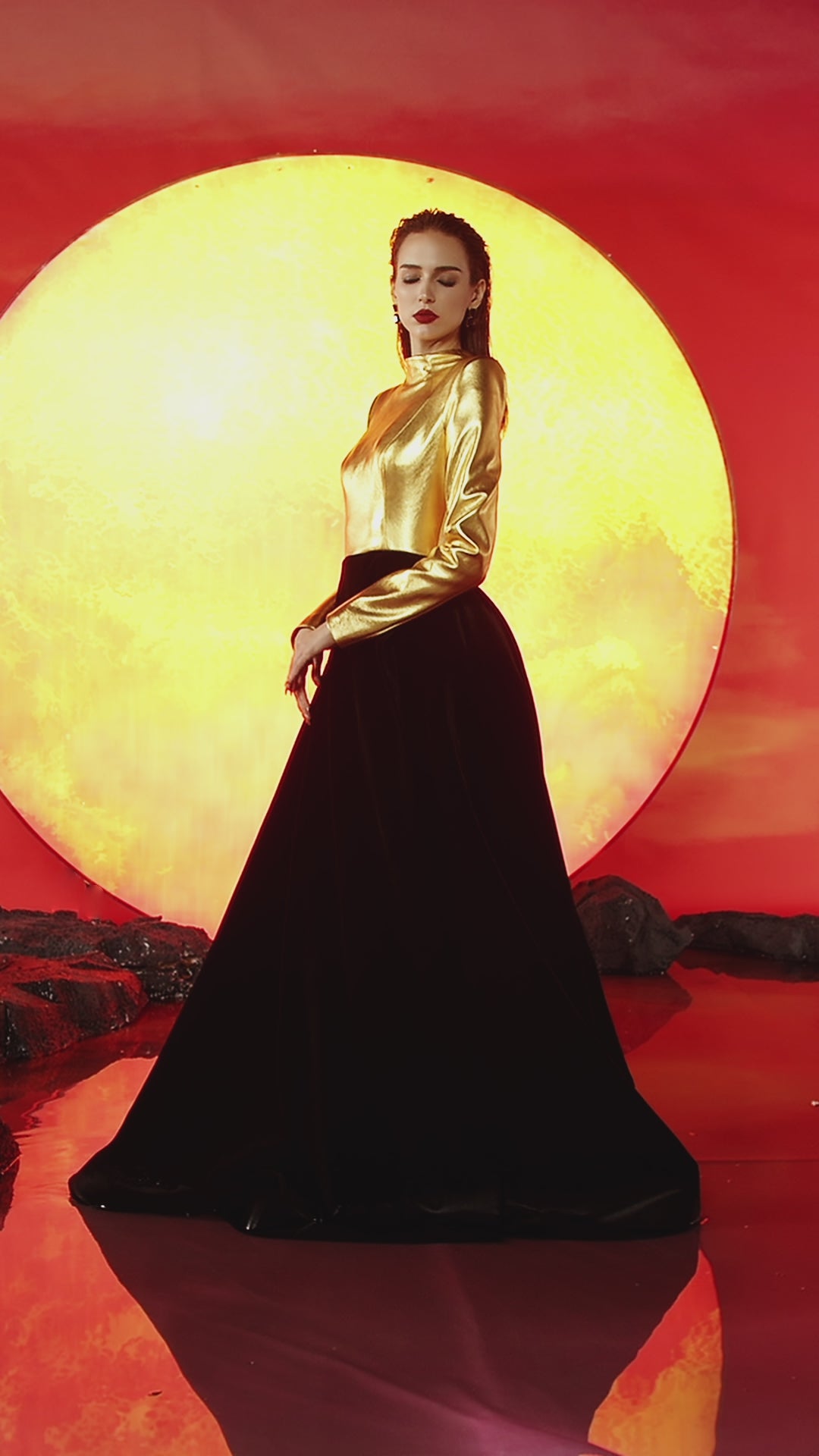 Golden A-line Velvet Dress