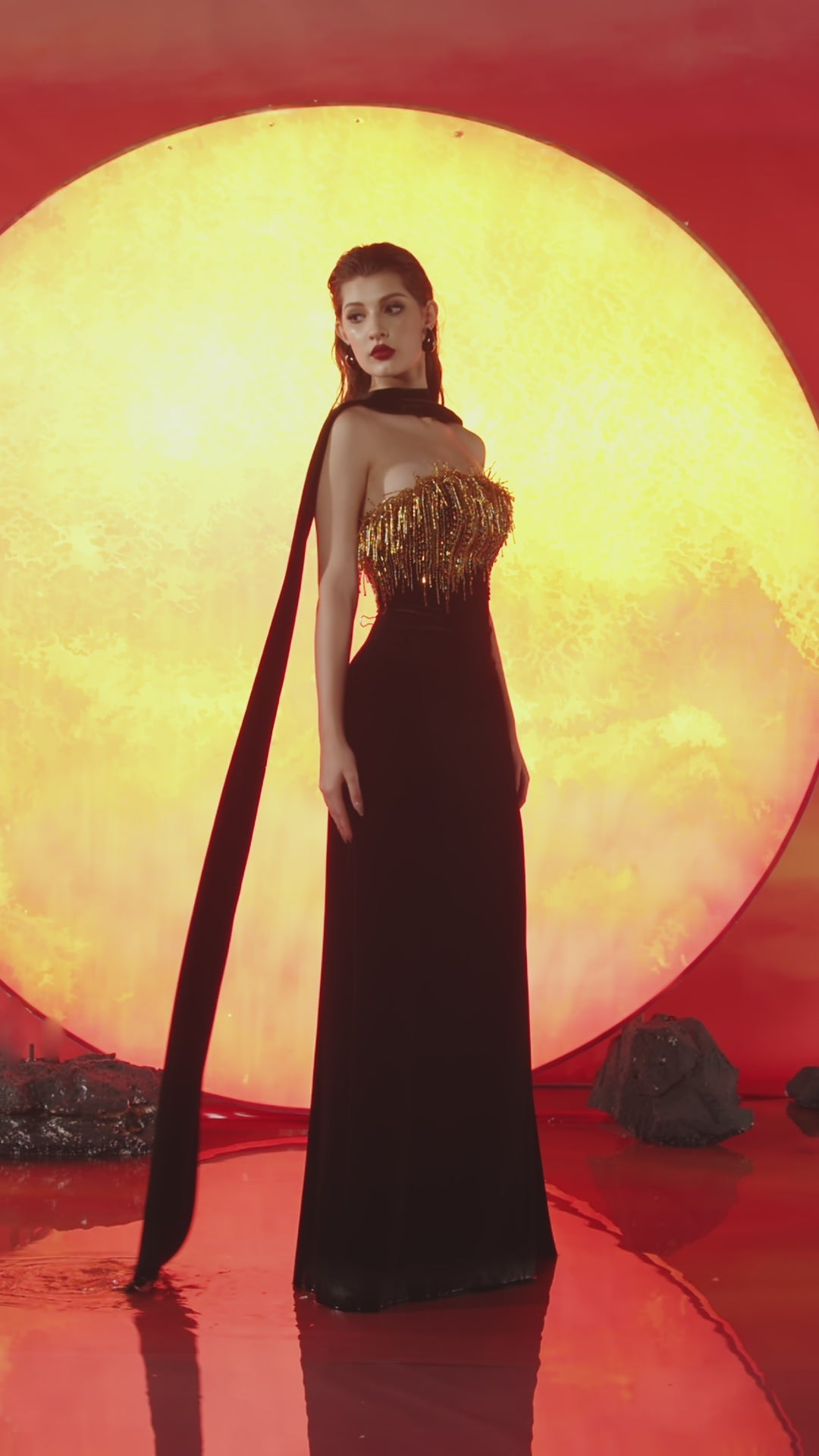Velvet Scarf Strapless Dress
