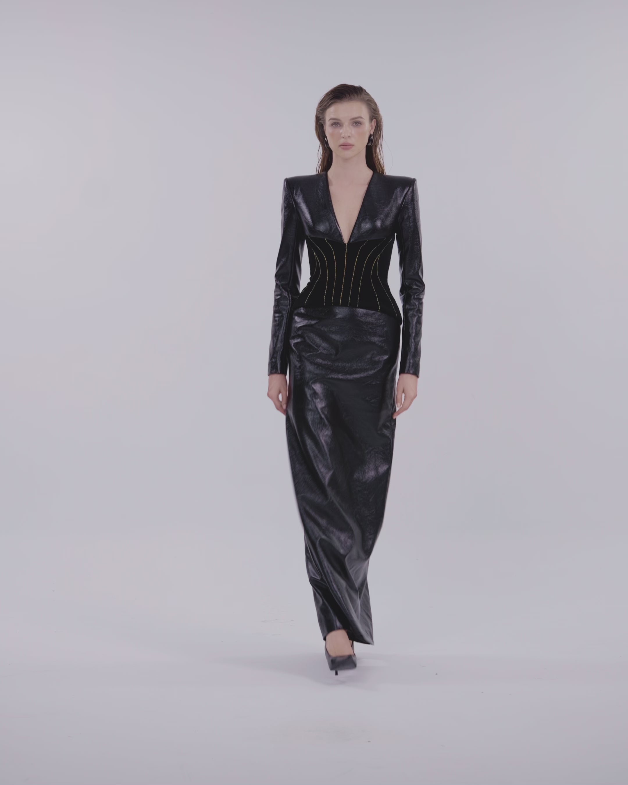 Padded Shoulder V-Chest Dress