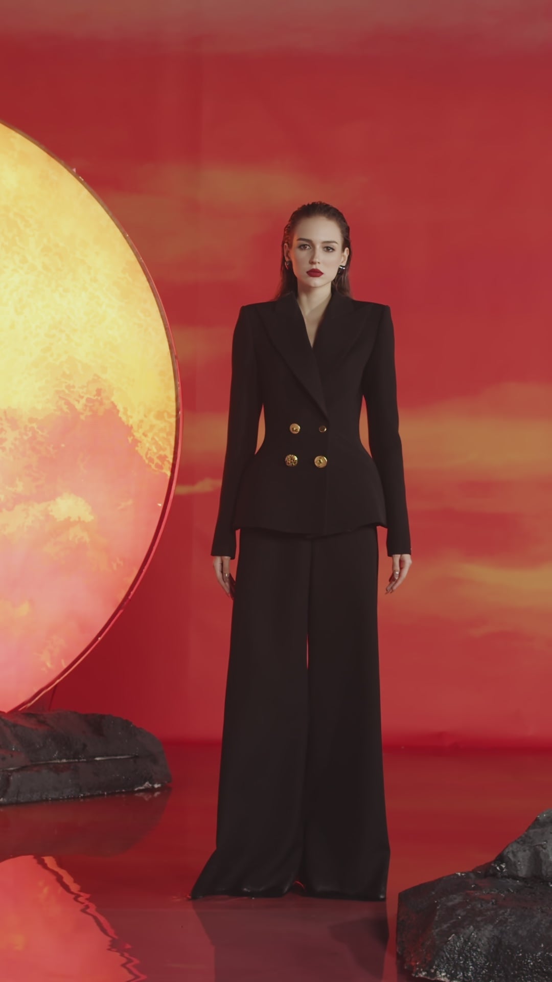 Peak Lapel Pegged Blazer With Wide Straight Pants Set