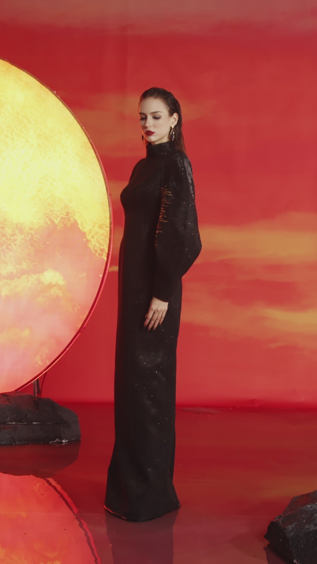 Puffy Sleeve High Neck Dress