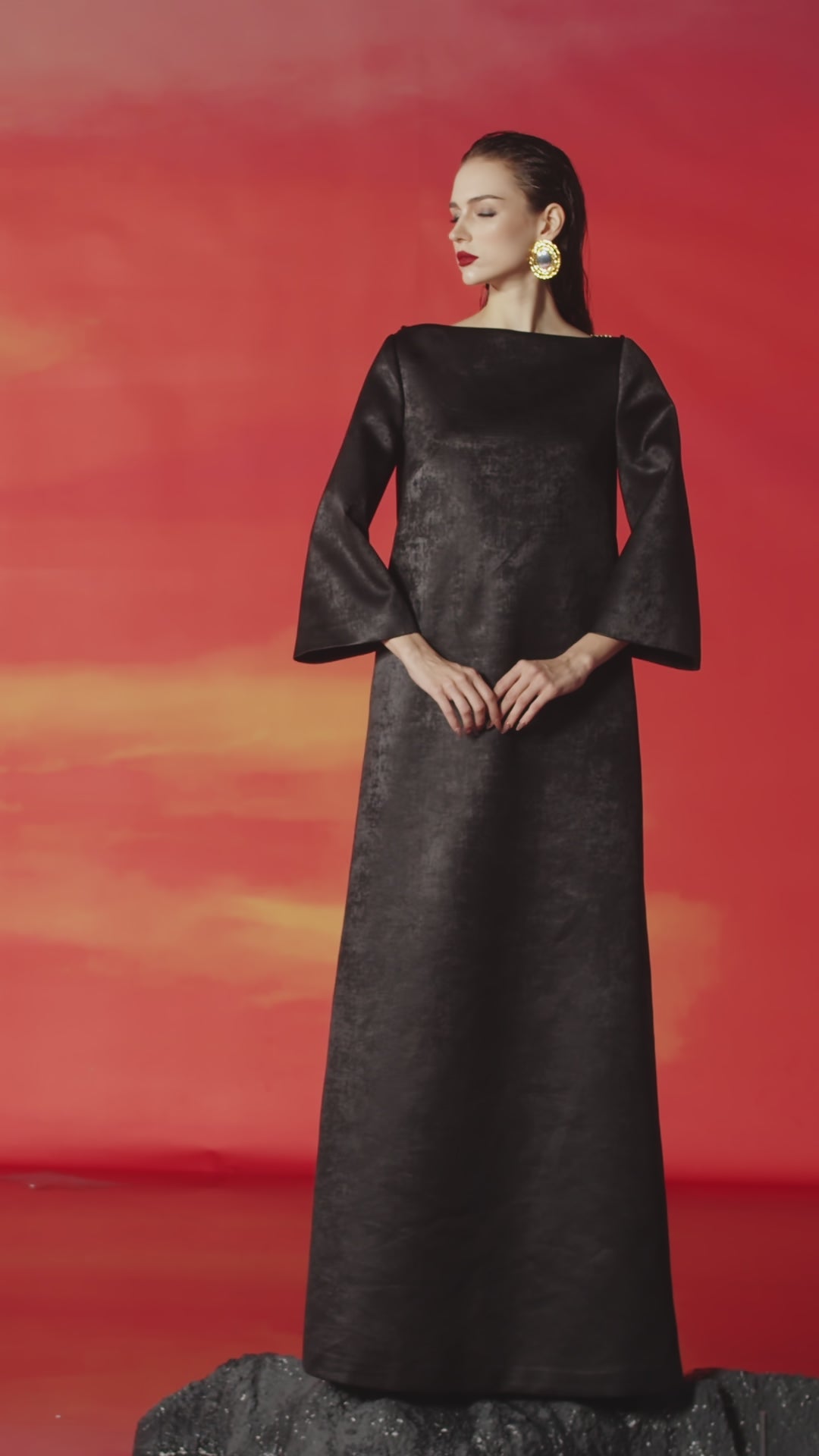 Boat Neck Wide Sleeve Dress